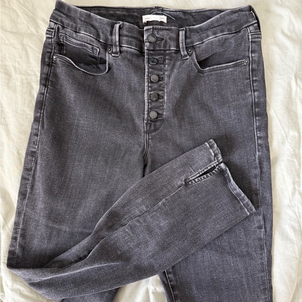 Good American Washed Black/Gray High Rise Jeans Soft Denim